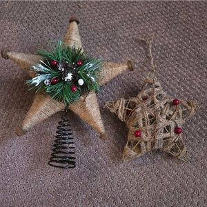 Primitive tree topper star and star ornament
